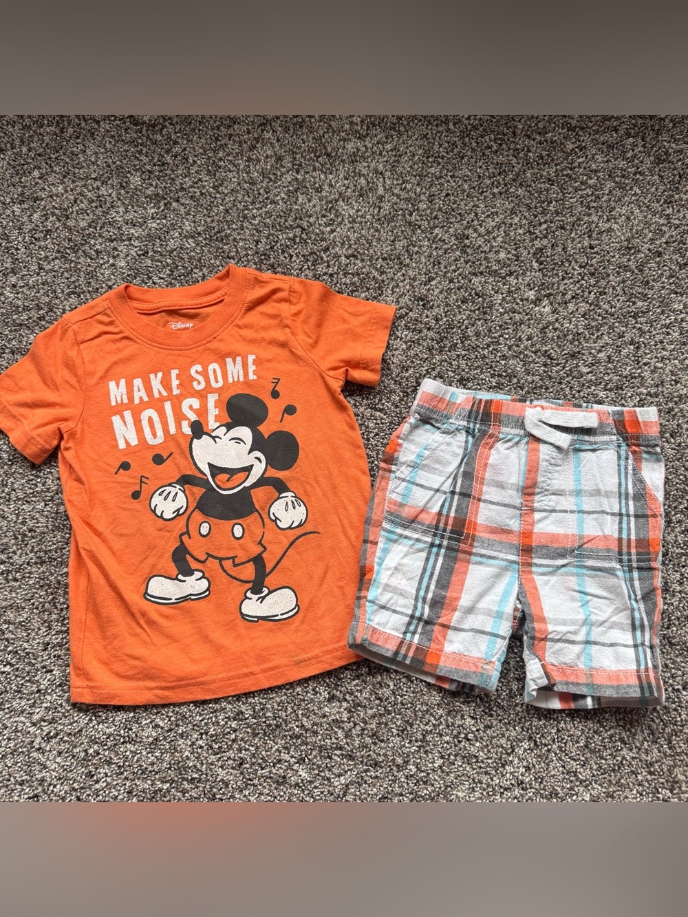 jumping beans Orange Mickey Graphic Pajama Set with Plaid Shorts